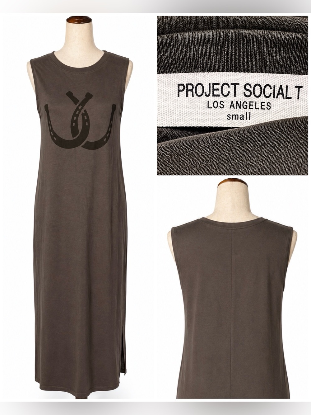 Project Social T horseshoe print maxi jersey dress in grey & black. S